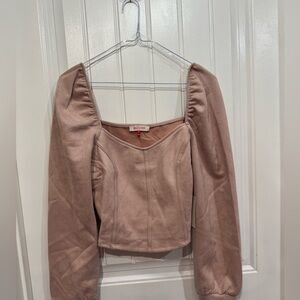 Free People Inspired Mauve Square-Neck Puff Sleeve Top